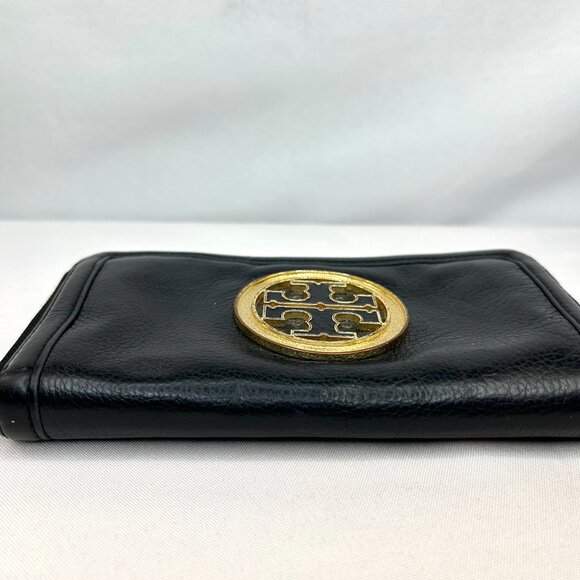 Tory Burch Amanda Zip-Around Continental Wallet Black Pebbled Leather - Picture 5 of 16